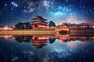 Night view of Gyeongbokgung Palace in Seoul, South Korea, San Andres  Providencia Islands Caribbean Colombia, AI Generated photo