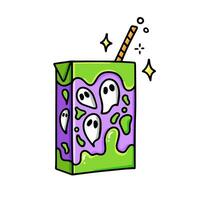 Ghost juice box with straw. A magical drink for Halloween. Witch's potion. Graphic element on a white background. Vector illustration.