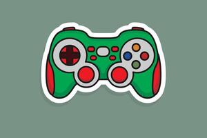 palanca de mando controlador y juego almohadilla palo pegatina vector ilustración. Deportes y tecnología juego de azar objetos icono concepto. vídeo juego controlador o juego consola pegatina logo diseño con sombra.