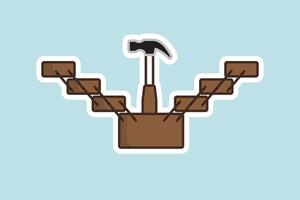 Mechanic Repairing Tool Box Sticker vector illustration. Mechanic and Plumber working tool equipment icon concept. Hammer in tool box sticker style vector design with shadow.