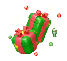 Geschenk Box mit dekorativ Ball, Schneeflocke, Weihnachten Baum. fröhlich Weihnachten und glücklich Neu Jahr, 3d machen png