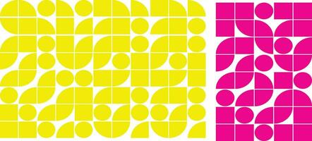 abstract geometric background with circles and squares in yellow, pink and green. Seamless vector pattern with circles and squares in yellow and blue