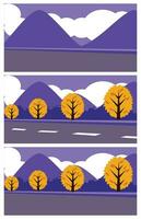 otoño pancartas con arboles y montañas. vector ilustración en plano estilo. paisaje antecedentes