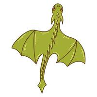 Flying green dragon. Vector doodle animal reptile