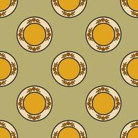 Seamless pattern. Vintage plates. Green background. Vector