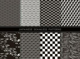 Vector Japanese Vintage Seamless Monochrome Pattern Set. All Patterns Are Both Horizontally And Vertically Repeatable.