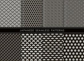 Vector Japanese Vintage Seamless Monochrome Pattern Set. All Patterns Are Both Horizontally And Vertically Repeatable.