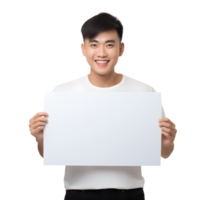 Smiling Asian person holding blank sheet of paper AI Generated AI Generated png