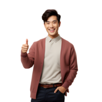 excited or happy young asian man smiling with gesture thumbs up for success. isolated AI Generated AI Generated png