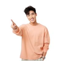 Asian man smiling and surprised pointing isolated. Concept of offers or promotions. AI Generated AI Generated png