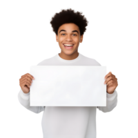 Smiling Asian person holding blank sheet of paper AI Generated AI Generated png