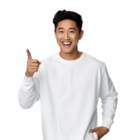 Asian man smiling and surprised pointing isolated. Concept of offers or promotions. AI Generated AI Generated png