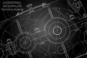 mecánico Ingenieria dibujos en negro antecedentes. reductor técnico diseño. cubrir. Plano. vector ilustración.