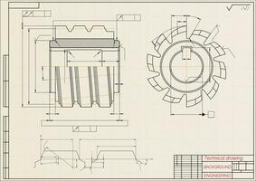 mecánico Ingenieria dibujos en ligero antecedentes. molienda máquina huso. técnico diseño. cubrir. Plano. vector