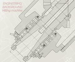 Mechanical engineering drawings on light background. Milling machine spindle. Technical Design. Cover. Blueprint. vector