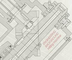 Mechanical engineering drawings on light background. Milling machine spindle. Technical Design. Cover. Blueprint. vector