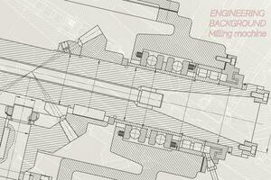 mecánico Ingenieria dibujos en ligero antecedentes. molienda máquina huso. técnico diseño. cubrir. Plano. vector