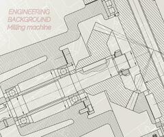 mecánico Ingenieria dibujos en ligero antecedentes. molienda máquina huso. técnico diseño. cubrir. Plano. vector