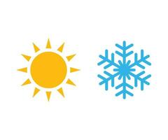 Hot sun and cold snowflake icon. Summer and winter symbol. Sun and snowflake vector icons