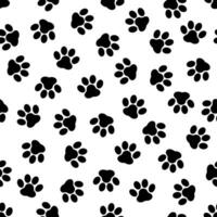 Traces of a pet seamless pattern in black and white. Seamless pattern with a silhouette of paws. Illustrated vector clipart.