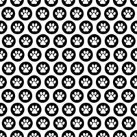 Pet footprints seamless pattern in black and white. Seamless pattern with a silhouette of paws in a circle. Illustrated vector clipart.