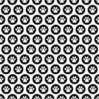 Pet footprints seamless pattern in black and white. Seamless pattern with a silhouette of paws in a circle. Illustrated vector clipart.