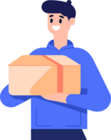 Hand Drawn a delivery man is delivering a package to a customer in flat style png