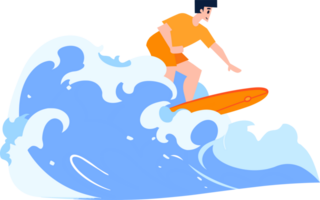 Hand Drawn Tourist teen characters are playing surfboards at the sea in flat style png