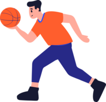 Hand Drawn Basketball player character playing basketball in flat style png