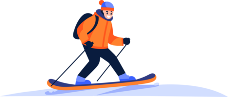 Hand Drawn Male character playing ice skating in winter in flat style png