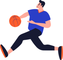 Hand Drawn Basketball player character playing basketball in flat style png