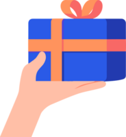 Hand Drawn hand holding a gift box in flat style png