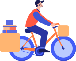 Hand Drawn delivery man riding bicycle in flat style png