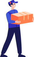 Hand Drawn a delivery man is delivering a package to a customer in flat style png