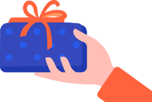 Hand Drawn hand holding a gift box in flat style png