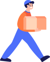 Hand Drawn a delivery man is delivering a package to a customer in flat style png