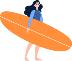 Hand Drawn Tourist teen characters are playing surfboards at the sea in flat style png