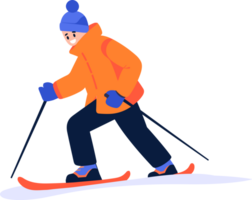 Hand Drawn Male character playing ice skating in winter in flat style png