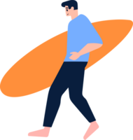 main tiré touristique adolescent personnages sont en jouant planches de surf à le mer dans plat style png