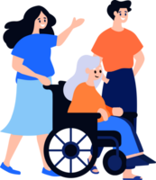 Hand Drawn Elderly person sitting in a wheelchair and child in flat style png