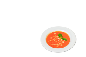romig tomaat soep in een kom Aan achtergrond. kopiëren ruimte. png