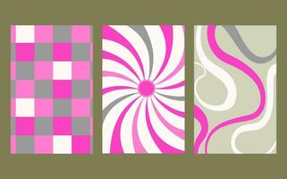 Collection of retro checkerboard backgrounds featuring vivid hues. A groovy and psychedelic chessboard pattern inspired by the 60s and 70s. vector