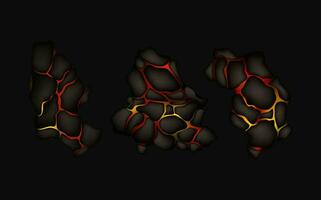 estilizado resumen antecedentes de volcán magma resplandor textura en agrietamiento agujeros.destruidos tierra superficie y fluido lava. vector