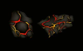 Stylized abstract background of volcano magma glow texture in cracking holes.Destroyed earth surface and flowing lava. vector