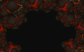 Stylized abstract background of volcano magma glow texture in cracking holes.Destroyed earth surface and flowing lava. vector