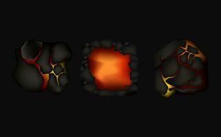 Stylized abstract background of volcano magma glow texture in cracking holes.Destroyed earth surface and flowing lava. vector