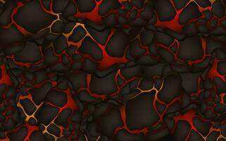Stylized abstract background of volcano magma glow texture in cracking holes.Destroyed earth surface and flowing lava. vector