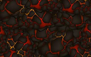 Stylized abstract background of volcano magma glow texture in cracking holes.Destroyed earth surface and flowing lava. vector