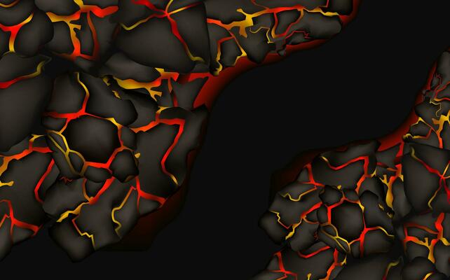 Stylized abstract background of volcano magma glow texture in cracking holes.Destroyed earth surface and flowing lava.