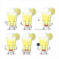 Cartoon character of lemonade with various chef emoticons vector